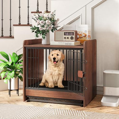 Dog Crate End Table, Wooden Dog Kennel Furniture with Removable Pull-Out Tray, view 3