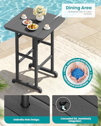 3 Pcs HDPE Bar Height Adirondack Chairs and Bar Table Set, Grey, view 5