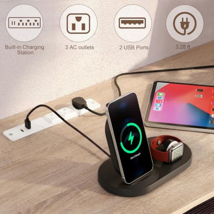 TV Stand for 55 inch with LED Light & Charging Station, Natural, view 4