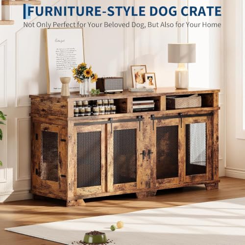 71'' Dog Crate Furniture for 2 Dogs Extra Large Double Dog Indoor Kennel, view 8