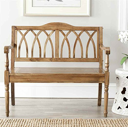 SAFAVIEH Furniture - Benjamin Bench - Oak - Solid Wood - Farmhouse High-Back Design - Ideal for Entryway, Living Room, Dining Room, 17.1" Seat Height (AMH6500E)