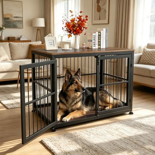 48" Rustic Heavy Duty Dog Crate Furniture for Extra Large Dogs, view 8