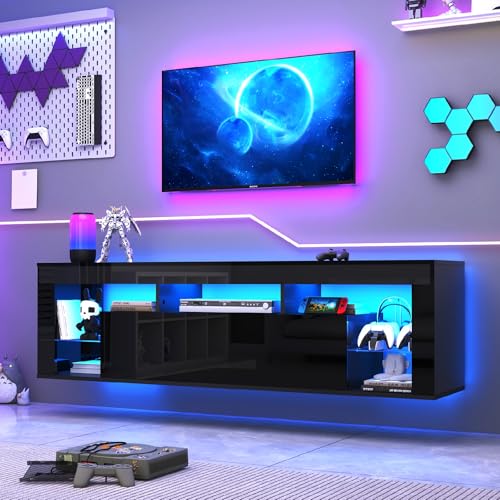 63" Floating High Gloss LED TV Stand for 75" TVs, view 2