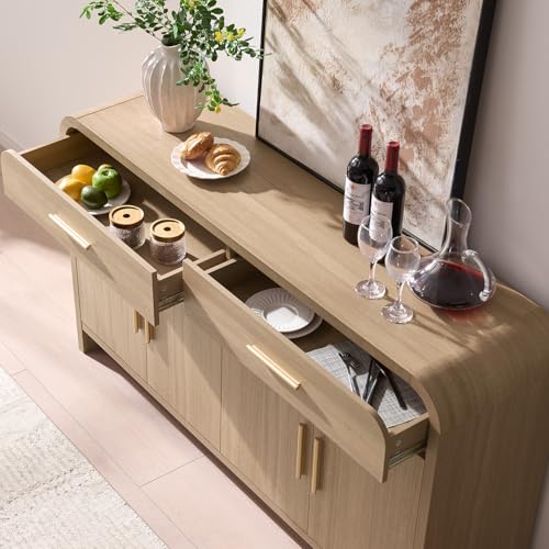 59" Sideboard Buffet Cabinet with Storage, 4 Doors Cabinet Natural Oak, view 5
