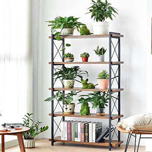 Bookshelf, 5-Tier Industrial Bookcase, Rustic Open Book Shelf, view 6