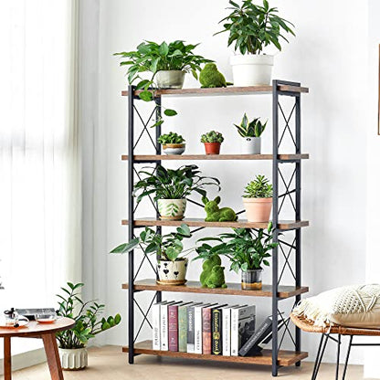 Bookshelf, 5-Tier Industrial Bookcase, Rustic Open Book Shelf, view 6