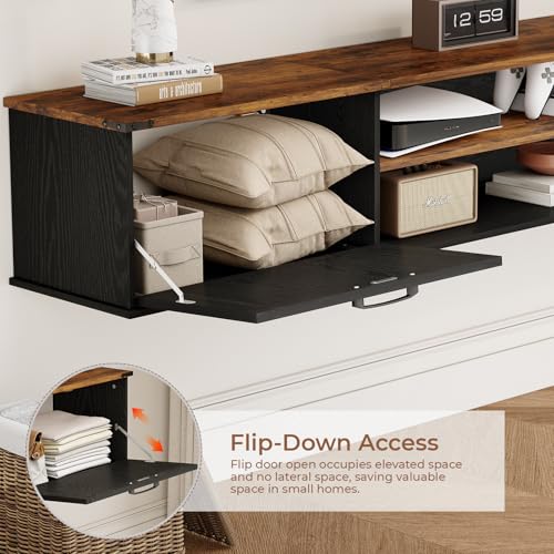 70" Farmhouse Floating TV Stand with Filp Doors for TVs up to 90", Black, view 5