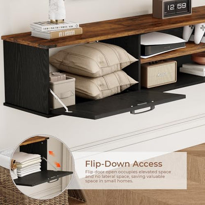 70" Farmhouse Floating TV Stand with Filp Doors for TVs up to 90", Black, view 5