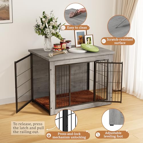 3-in-1 Wooden Dog Crate Furniture, Side Table & Kennel with Cushion, view 4