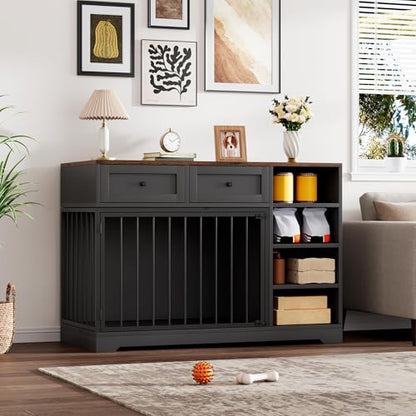 Wooden Dog Crate Furniture, Indoor Dog Kennel TV Stand with Storage, Black, view 4