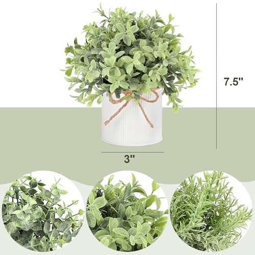 Fake Plants in Farmhouse Galvanized Metal Pots Table Centerpiece Rustic Home Decor, 3 Pack Potted Artificial Plants Faux Eucalyptus for Shelf Indoor Dining Room Office