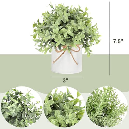 Fake Plants in Farmhouse Galvanized Metal Pots Table Centerpiece Rustic Home Decor, 3 Pack Potted Artificial Plants Faux Eucalyptus for Shelf Indoor Dining Room Office