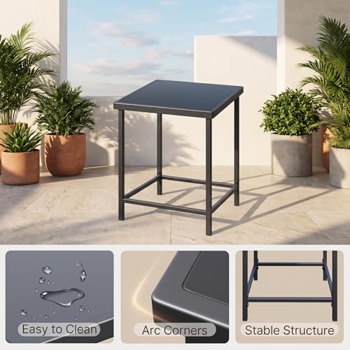 3 Pieces Rocking Patio Bistro Set with Anti-Scald Armrest, Outdoor Patio Wicker Furniture Set with Glass Table and Cushion for Garden, Yard, Porch