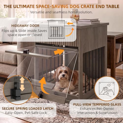 Dog Crate Furniture End Table with Charging Station & Drawer for Small Dogs, view 7