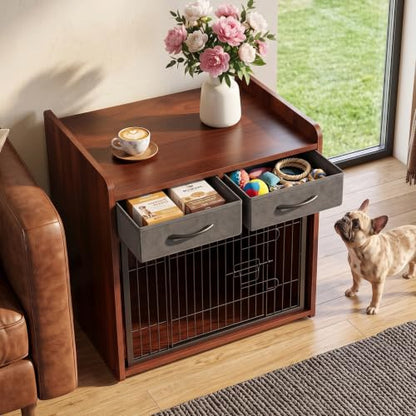24.4inch Dog Crate Furniture for Small Dogs with 2 Drawers, view 7