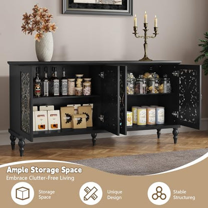 61.8" Hollow Carved Accent Cabinet with 4 Doors for Living Room, view 6