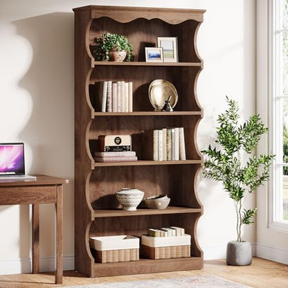 70-Inch Tall Bookcase, 5-Tier Open Bookshelf with Unique Curved-Edge Design, view 3