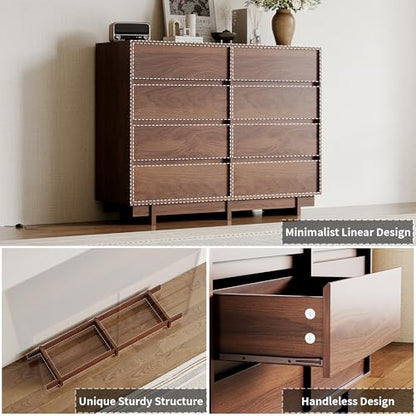 8 Drawer Walnut Dresser for Bedroom, 53" Wide Mid Century Modern Dresser, view 4