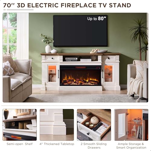 70" Fireplace TV Stand with 36" 3-Sided Glass Electric Fireplace, view 6