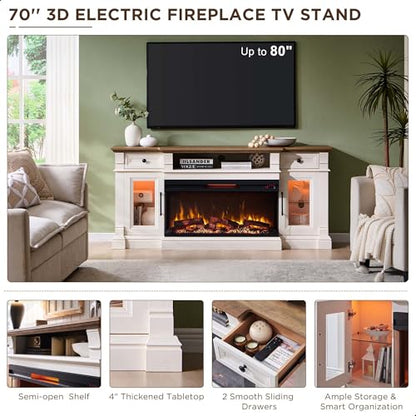 70" Fireplace TV Stand with 36" 3-Sided Glass Electric Fireplace, view 6