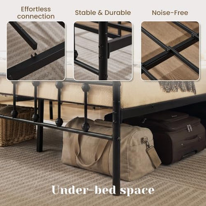 Vintage Full Metal Platform Bed Frame with Headboard and Footboard, view 5