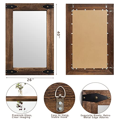Rustic Wood Framed Mirror 26x40 Inch, Rectangular Bathroom, Arrow | Extra large wood framed vanity mirror for farmhouse bathroom, bedroom, living room, entryway, vertical or horizontal