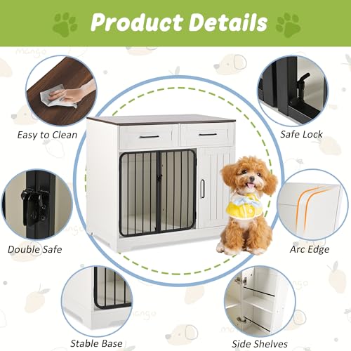37.4" Dog Crate Furniture, Indoor Dog Kennel with 2 Drawers and Storage Cabinet, view 6