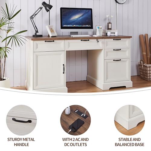 60" Farmhouse Executive Desk with 40" Mobile File Cabinet, view 5