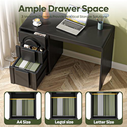 47" Computer Desk with 3 Drawers, Executive Style, Black, view 5