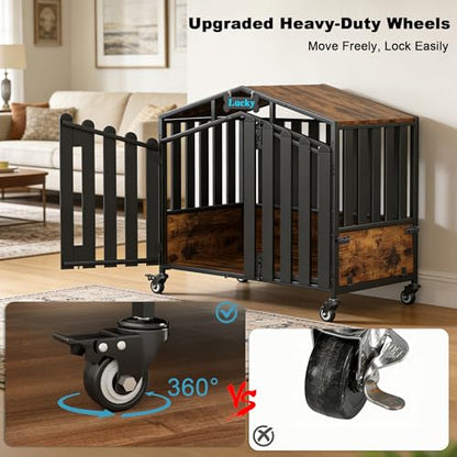 41" Dog Crate on Lockable Wheels, Dogs Cage Indoor with Name Tag, view 6
