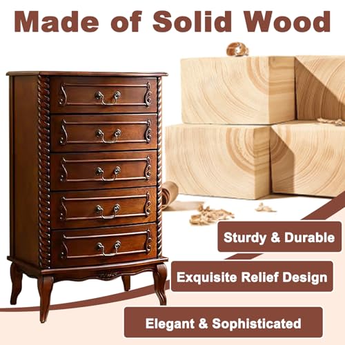 Solid Wood 5 Drawer Dresser Fully Assembled Tall Chest of Drawers Wood Storage, view 8
