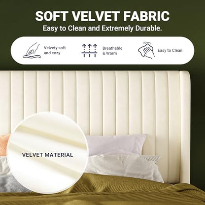 Cream White Wingback Upholstered Bed Frame, view 7