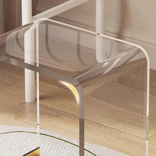 Clear Acrylic Vanity Stool with Sherpa Cushion,Modern Acrylic Side Table,Multifunctional Ottoman Foot Rest Or Makeup Room, Living Room, Bedroom Furniture(16.1" W x 11.4" D x 17.7" H, White B)