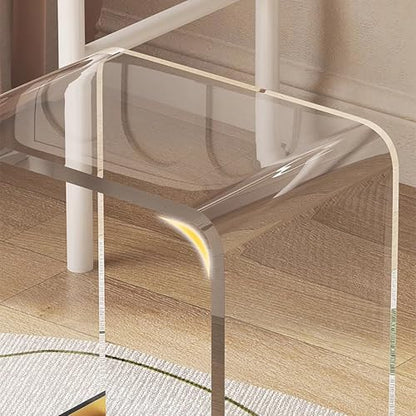 Clear Acrylic Vanity Stool with Sherpa Cushion,Modern Acrylic Side Table,Multifunctional Ottoman Foot Rest Or Makeup Room, Living Room, Bedroom Furniture(16.1" W x 11.4" D x 17.7" H, White B)
