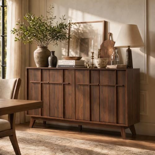 59" Sideboard Buffet Cabinet with Storage, Modern Credenza, Brown, view 5