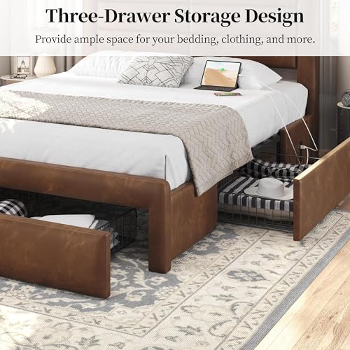 Queen Upholstered Bed Frame with Storage & Charging, view 4