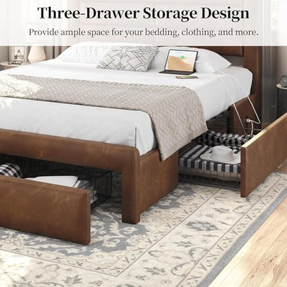 Queen Upholstered Bed Frame with Storage & Charging, view 4