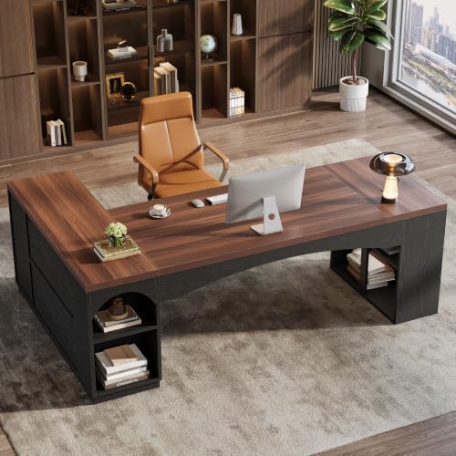 86.6" L-Shaped Executive Desk with 3 Drawers & Storage Shelves, view 4