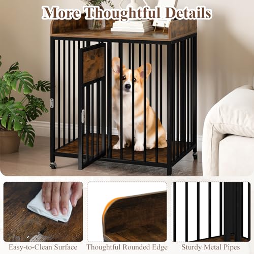 Dog Crate Furniture with Wheels, 33-inch Tall Dog Kennel Furniture, view 8