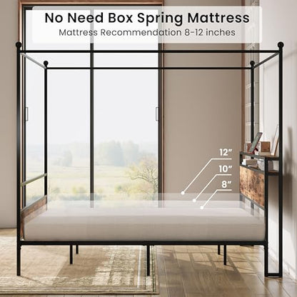 Canopy Bed Frame King with Storage Headboard & Charging Station, view 8