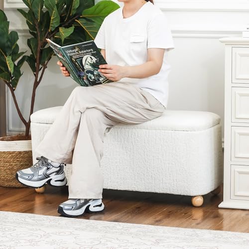 39.3” Velvet Storage Ottoman Bench with Hinged Lid & Handle, view 6