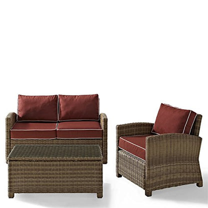 s Bradenton Collection | Exquisite All-Weather Wicker Outdoor Seating Set | Loveseat, Arm Chair & Glass Top Table | Durable & UV-Resistant Cushions