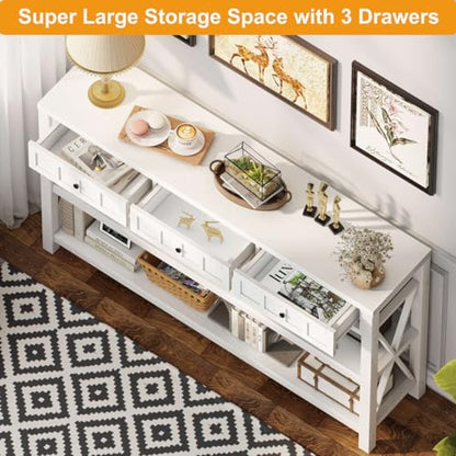 Console Table for Entryway, Wood and Metal Sofa Table with 3 Drawers for Living Room, Farmhouse Hallway Tables and Modern Couch Tables Behind Sofa (54.72 Inch Long, White Oak)