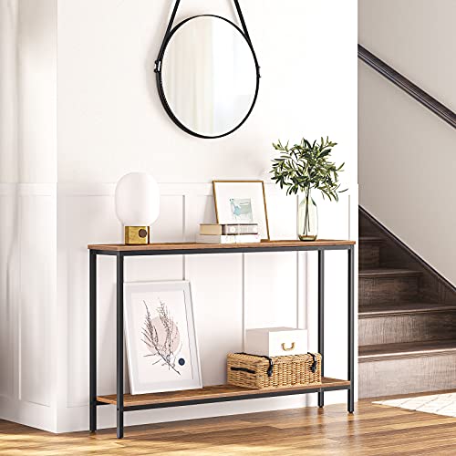 Console Table, 47.2" Narrow Entryway Table, Sofa Table with Shelf, Entrance Table for Living Room, Hallway, Foyer, Corridor, Office, Metal Frame, Rustic Brown and Black BF20XG01G1