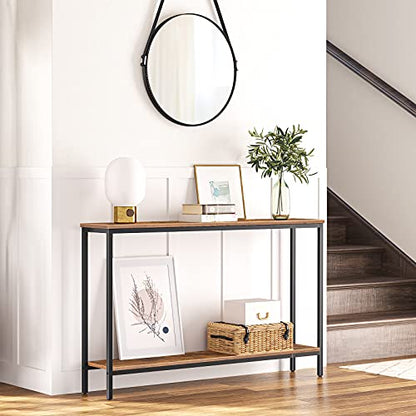 Console Table, 47.2" Narrow Entryway Table, Sofa Table with Shelf, Entrance Table for Living Room, Hallway, Foyer, Corridor, Office, Metal Frame, Rustic Brown and Black BF20XG01G1