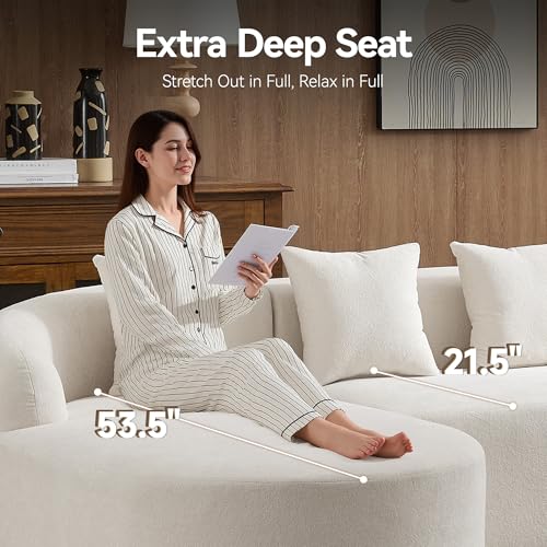 105.5" Boneless Curved Couch, L Shaped 4-Seater Cloud Couch with Deep Seat Chaise, Oversized Curved Sofa, Chenille Modular Sectional Couches for Living Room, No Assembly, Beige