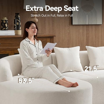 105.5" Boneless Curved Couch, L Shaped 4-Seater Cloud Couch with Deep Seat Chaise, Oversized Curved Sofa, Chenille Modular Sectional Couches for Living Room, No Assembly, Beige