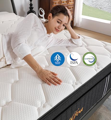 Queen Mattress,12 Inch Queen Size Mattresses Memory Foam Hybrid Black Mattress in a Box,with Provide Support and Improve Sleep Mattresses,Medium Firm,CertiPUR-US.