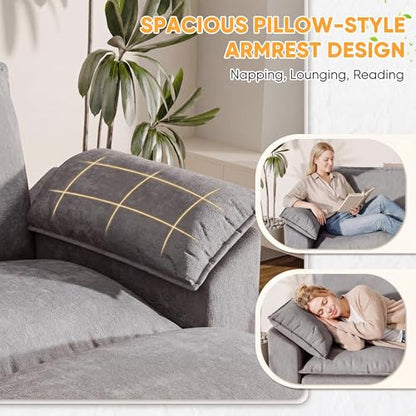 118.9'' L Shaped Sectional Couch, Modular Cloud Sofa with Deep Seat & Double Layer Cushion, Modern Chenille Sofa Couches with Movable Ottoman for Living Room & Appartment (Light Grey, L Shaped Sofa)