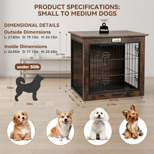 28" Wooden Dog Crate Furniture with Reversible Side Door, view 4